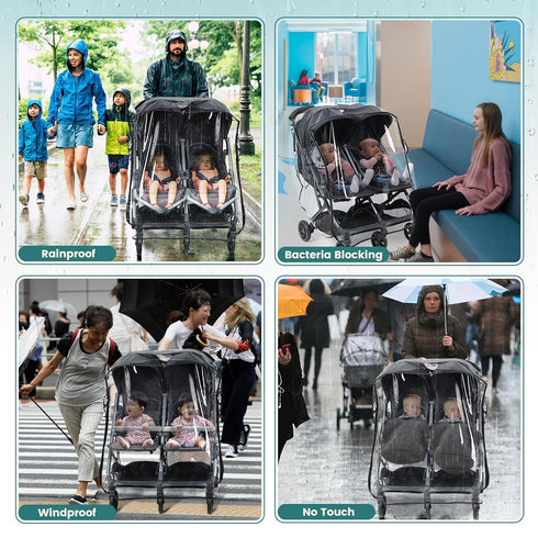 IvyWind Double Stroller Rain Cover, Universal Stroller Cover for Side by Side Baby Stroller, Breathable Weather Shield
