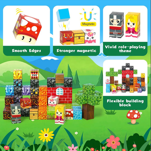 60PCS Set 3-5 4-8 8-12+ Axirata Mini Magnetic Blocks Travel for Kids, Mini Magnetic Tiles Building Cubes with Portable