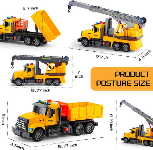 LerBao 2Pcs Set,Lifting 3 4 5 6 7 Large-Size Construction Engineering Truck Toy Arm Crane & Lifting Transport Truck