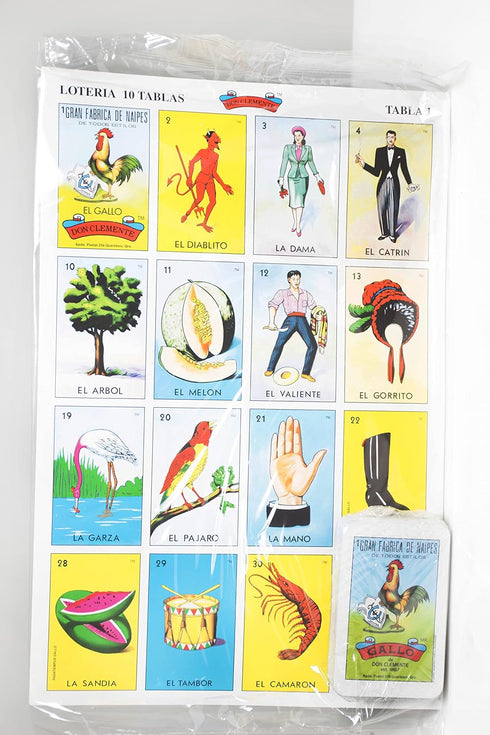 Don Clemente Mexican Jumbo Loteria Set - Deck of Cards with 10 Large Boards for Fun and Educational Play