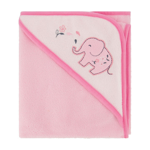 3 Pack GS71729 Cudlie Buttons & Stitches Baby Girl Rolled/Carded Hooded Towels in Blooming Elephant Print