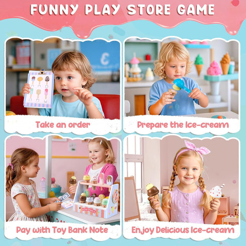 Set Counter Playset 3 4 5 6 Ehome Wooden Ice Cream Toys Pretend Play Food Store for Kids Serve Ice Cream Shop Kitchen