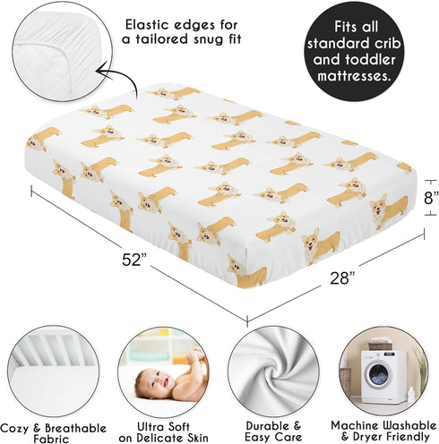 Sweet Jojo Designs Fitted Baby Crib Sheets (Corgi Puppy Dog) for Boys or Girls, Infant Nursery, Toddler Room - Standard