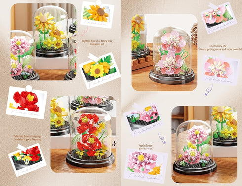 Jollcnoia Set Lily Bloom Home Bouquets Dust Cover Building Toy Creative Assembly Bonsai Tree, Ideal for Valentine's