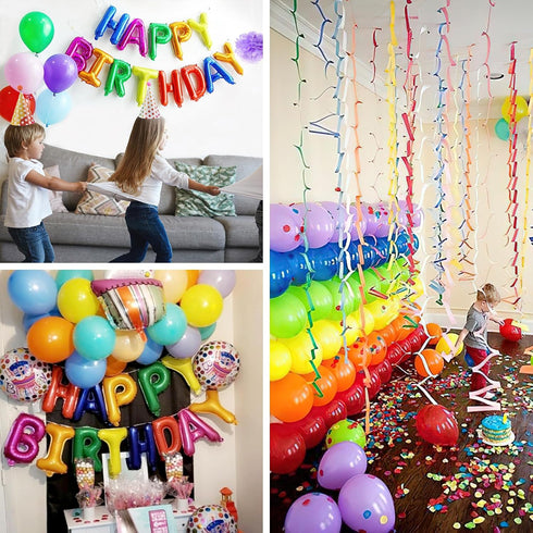 PartyWoo Happy Birthday Balloons - 37 pcs Mylar Letter Foil Balloons and Colorful Banner for Rainbow Birthday