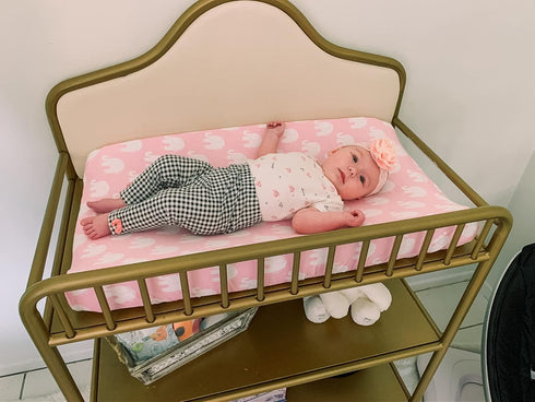 BaeBae Goods 4 Pack Premium Baby Girl Pure Jersey Machine Washable Pink and White Changing Table Cover Diaper Changing