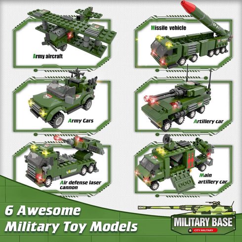 WishaLife City War Military Base Building Set with Army Car, Tank, Airplane, Helicopter - 1162 PCS Gift for Kids