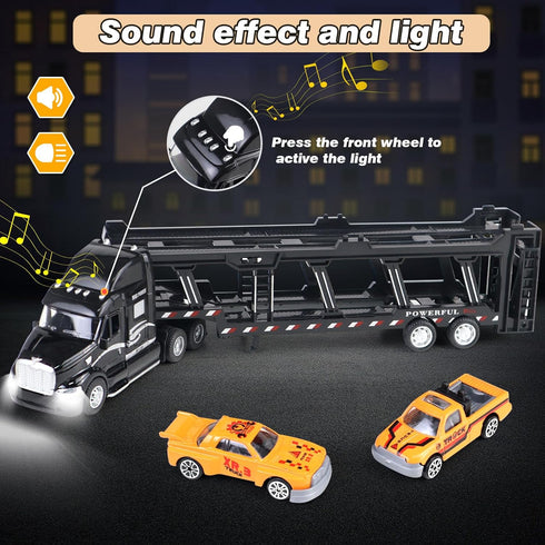 CORPER TOYS Transport Car Carrier Truck Toy - Detachable Die-cast Pull Back Vehicles Set for Kids with Lights