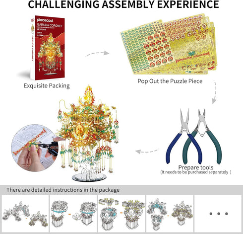 Piececool 3D Metal Asian Puzzles Model Kits, Garuda Coronet Metal Building Kit for Adults, 522 Pcs Brain Teaser Puzzle