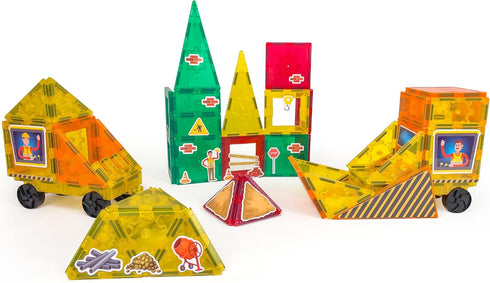 Tytan Tiles 60-Piece Construction Site & Trucks Magnetic Building Set, Fun Kids’ STEM Toy