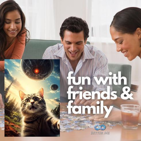 UFO Selfie Cat 1000 Piece Puzzle - Alien UFO Spaceship Jigsaw Puzzle for Adults, Fun Unique Puzzle Fans