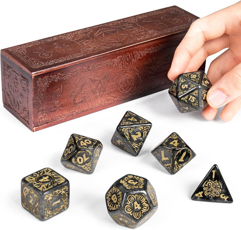 Wiz Dice Titan Dice Set - Polyhedral Large Dice for Tabletop RPG Adventure Games with Wooden Box - DND Jumbo Dice