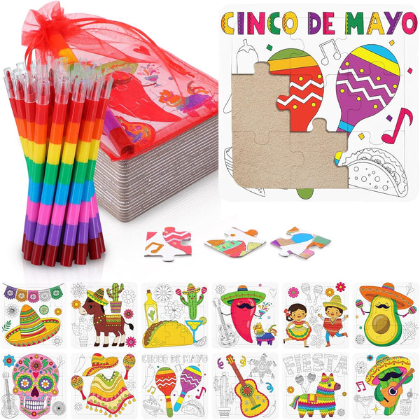 Fullhawl 24 Mexican Puzzles Color Your Own Puzzles Cinco De Mayo DIY Jigsaw