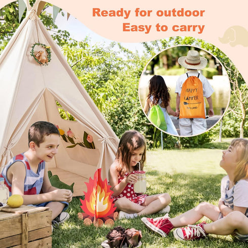 Tiny Land Kids Teepee Tent: With Lights & Campfire Toy, Washable Foldable Indoor Outdoor Play Tent for Girls & Boys