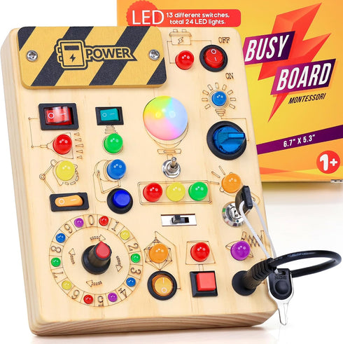 RichBoy Busy Board Montessori Sensory Toy, 37-in-1 Switch Board with 24 LED