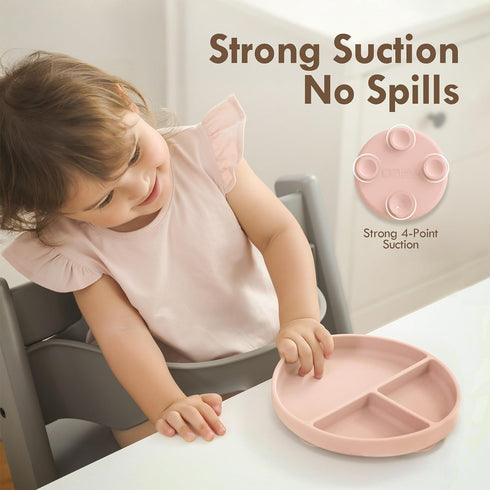 100% 2 Pack Moonkie Suction Plates for Baby | Silicone BPA-Free Baby Plates with Lids and Food Cover | Divided Design |