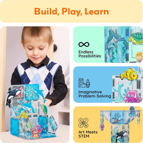 Set 8 3+ PTQ25 PicassoTiles Magnetic Tiles Magnet Tile Building Blocks Marine Animal World Themed with Ocean Character