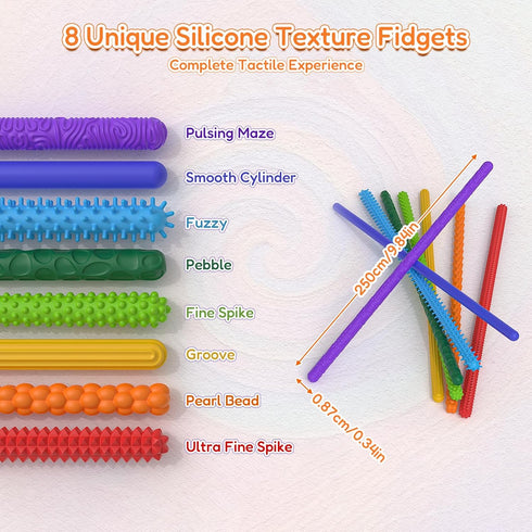FEWOVUZ Fidget,8Pcs Little Ouchies Pain Textured Silicone Sensory Sticks Fidget Toys for Kids Adults, Flexible Fidget