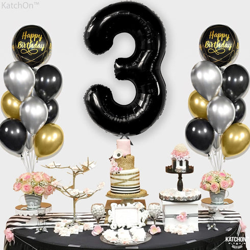KatchOn Black Number 3 Balloon - Giant 40 Inch for 3rd Birthday Decorations for Boys