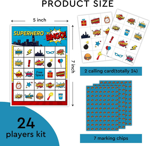Superhero Bingo Card Set - 24 Players, Happy New Year Activities for Family Party, 5x7 inches Bingo Game Kit, Friends Bingo Game New Year Activities Supplies, Festival Gift for Adult Teen -05