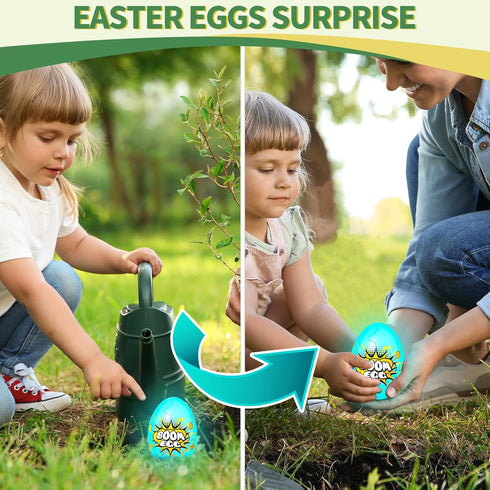 Beby Buty 6 Pack 3 4 5 6 7 Luminous Easter Eggs with Mini Cars, Includes Off-Road Vehicles, Trucks, and Police Cars