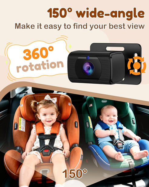 Rohent 1080P 150 360 Baby Car Camera HD - Rear-Facing Infant Monitor with Night Vision Car Camera for Baby Wide-Angle