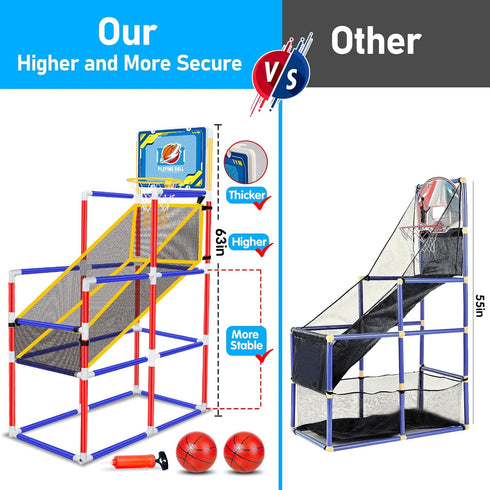63" Arcade Basketball Game Set with 3 Balls for Kids 3-12 Years Old Indoor Outdoor Backyard Play Carnival Games
