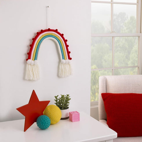 NoJo Little Love Rainbow Tapestry, Red, Pink, Yellow, Blue, and White Yarn Wall Décor