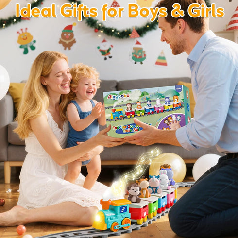 1 2 3 Set Counting, 18 Toddler Toys for Year Old, Electric Zoo Animal Train with Music, Lights & Steam, Montessori