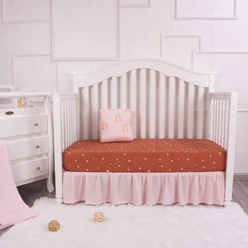 Set, 3 Sets, La Premura Boho Rainbow Baby Nursery Crib Bedding Piece Standard Size Crib Bedding Brown & Natural