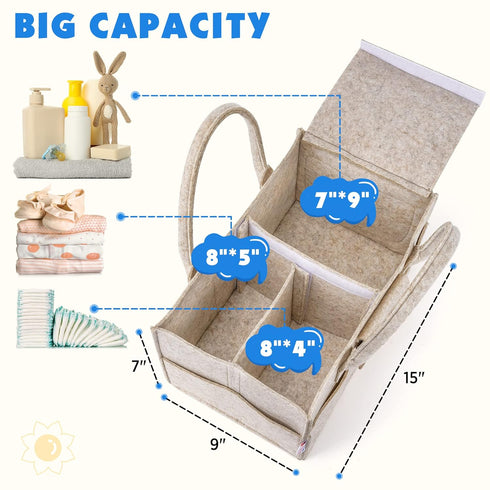 Maliton Diaper Caddy Organizer for Baby Boy Girl, Car Baby Organizer with Handles, Diaper Organizer Caddy for Changing Table, Felt Diaper Caddy with Lid, Diaper Basket Bin for Newborn Essentials by Maliton