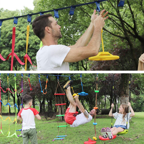 Rainbow Craft 3-Pack Ninja Wheel Obstacle for Kids, Swing Monkey Wheel for Ninja Warrior Obstacle Course, Blue, Red &