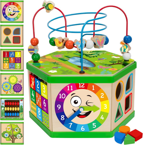 Wooden Activity Cube for 1 Year old, 12-18 Month Boys & Girls,