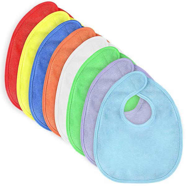 Vicloon Baby Bibs, 8Pcs Terry Bib Set, Waterproof Protection for Girls & Boys, Adjustable Hook-&-Loop Closure