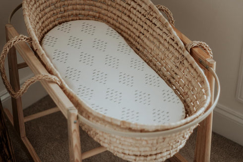 Bassinet Sheets Fitted Cover, Flexible Fit 100% Soft Jersey Knit Cotton - Neutral Grey Sage Diamond
