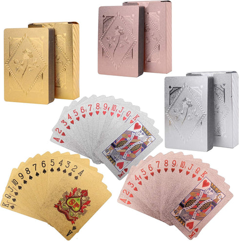 Jucoan 6 Decks of Playing Cards - Waterproof Plastic Poker Cards, Gold Foil, Standard Index, (2 Gold, 2 Silver, 2 Pink)