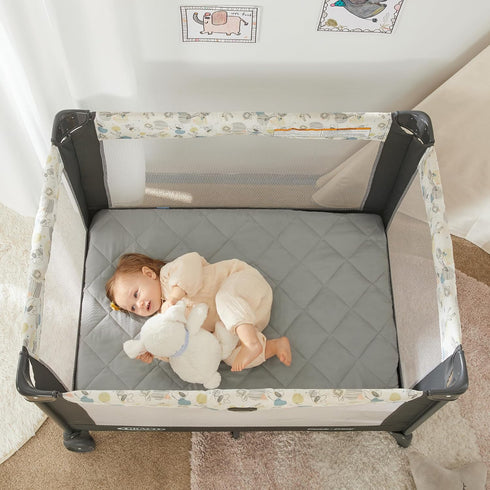 TILLYOU Pack and Play Sheet - Soft Quilted Crib Cover Pad, Thick Mattress Protector for Toddlers (39"x27", Grey)