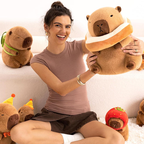 Ditucu Cute Capybara Plush Pillow, Wearable Toast Headgear Stuffed Animals Gifts for Kids 13.7 inch