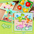 LovesTown 4PCS Wooden Peg Puzzles - Knob Puzzles with Handles for Toddlers Educational Montessori Learning