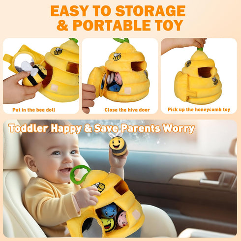 Sortnic 6-12 4 0-3 Baby Toys Months, Soft Beehive with Sensory Bees, Map Pad, Rattle, Crinkle Paper, Squeaker, Mirror