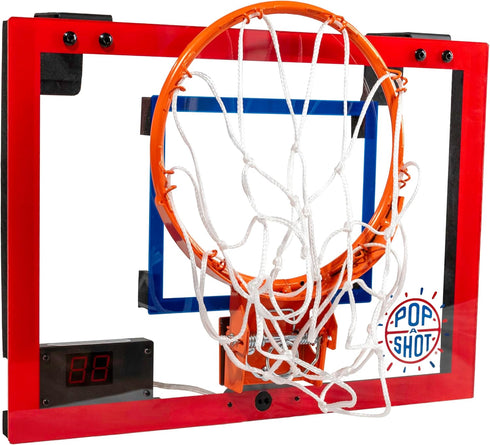 Pop-A-Shot Super Slam Mini Basketball Hoop for Kids and Adults | 2 Basketballs and Pump | Breakaway Rim