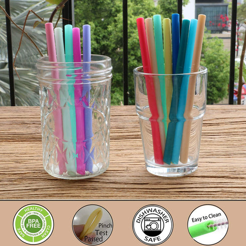Mini Short Pinch Test Passed 5.5" Replacement Reusable Silicone Small Straws for Toddlers & Kids, Safe Fun for Baby