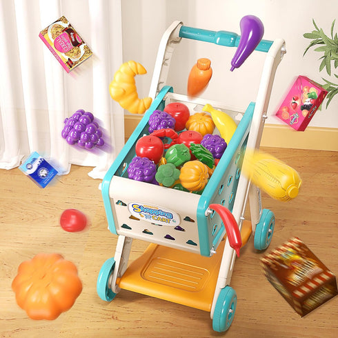 102pcs Set 3+ Jovow Kids Shopping Cart Trolley Play with Pretend Food and Accessories,Perfect for Ages Pretend Play