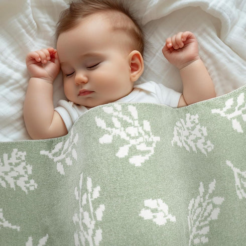 Hahafelt 40x30'' Cozy Sage Green Chenille Baby Blanket for Boy Eucalyptus Leaf Reversible Lightweight Soft Throw