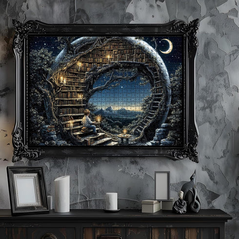 BUAHA 1000 Cozy Magic Moon Library Puzzles for Adults Pieces Nature Books Fantasy Star Night Bookshelf Forest Art
