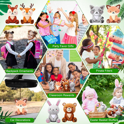 12 4'' Pcs Mini Woodland Stuffed Animals Bulk Woodland Cute Animal Plush Toys Bear Rabbit Raccoon Fox Deer for Baby
