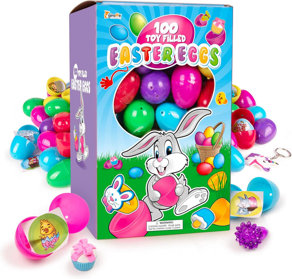 Giraffe 100 Pack Prefilled Easter Eggs Bulk - Multi Color Plastic Filled