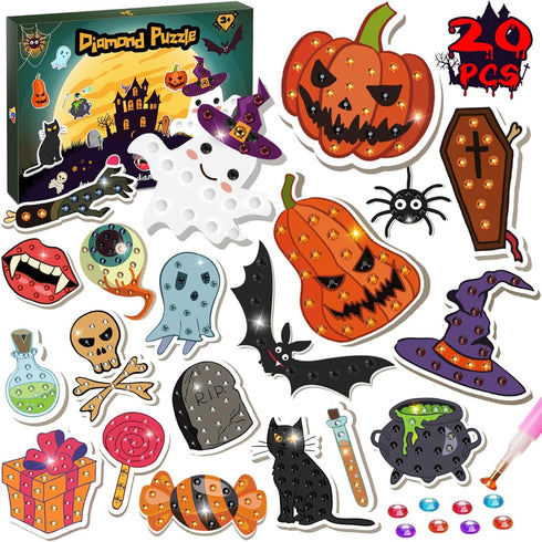 TOY Life Diamond Painting Kit 20PCS Gem Art Stickers for Kids, Halloween Crafts for Girls 8-12, Birthday Gift Ideas