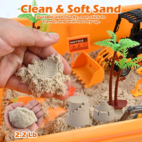 34Pcs 8 6 5 4 2.2lbs 3 4 5 Sand Construction Site Kit Sensory Bin Toy for Toddler with Vehicles, Castle Molds, Road