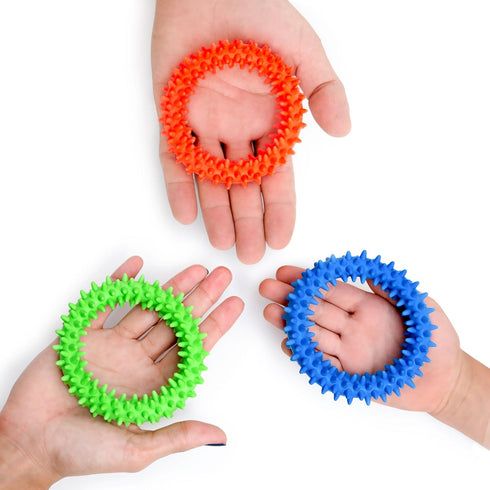 Pick A Toy Fidget Ring and Sensory Toy 3 Pack - Soft, Flexible Rubber Rings with Textured Spikes in Blue, Neon Green,